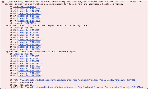 How to Report Bugs · macOS A console error with a stack trace.